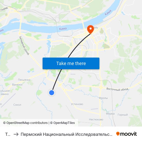 Тэц-9 to Пермский Национальный Исследовательский Политехнический Университет map