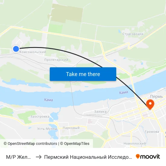 М/Р Железнодорожный to Пермский Национальный Исследовательский Политехнический Университет map