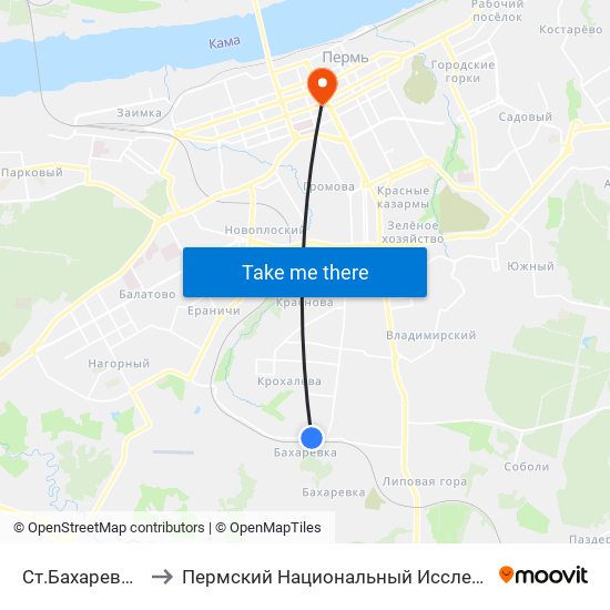 Ст.Бахаревка (Для Автобусов) to Пермский Национальный Исследовательский Политехнический Университет map