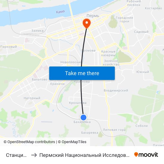 Станция Бахаревка to Пермский Национальный Исследовательский Политехнический Университет map