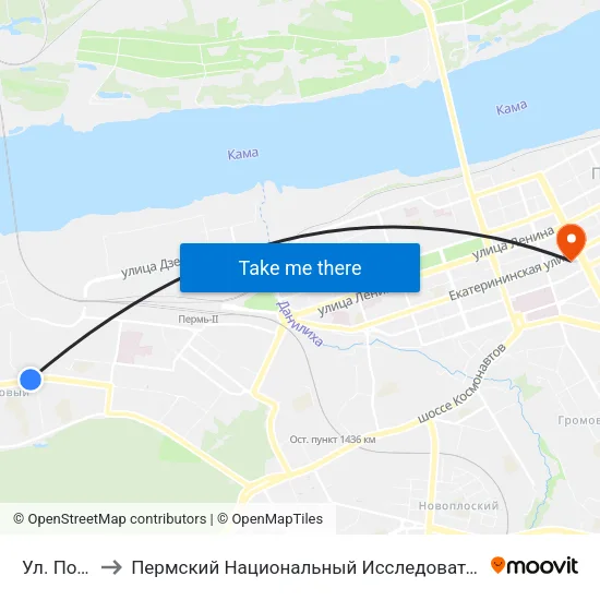 Ул. Пожарского to Пермский Национальный Исследовательский Политехнический Университет map