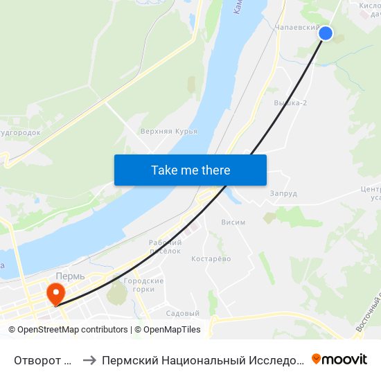 Отворот На Чапаевский to Пермский Национальный Исследовательский Политехнический Университет map