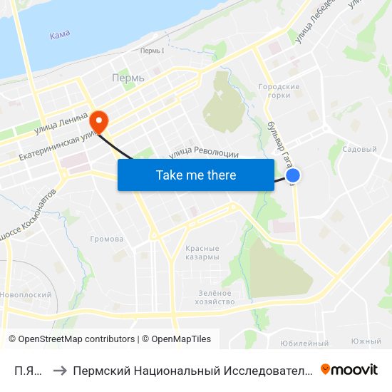 П.Ярмарка to Пермский Национальный Исследовательский Политехнический Университет map