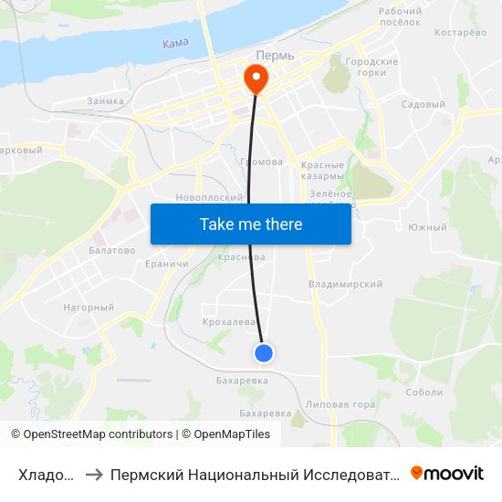 Хладокомбинат to Пермский Национальный Исследовательский Политехнический Университет map