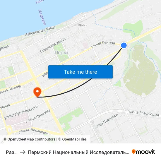 Разгуляй to Пермский Национальный Исследовательский Политехнический Университет map