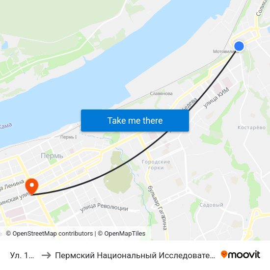 Ул. 1905 Года to Пермский Национальный Исследовательский Политехнический Университет map