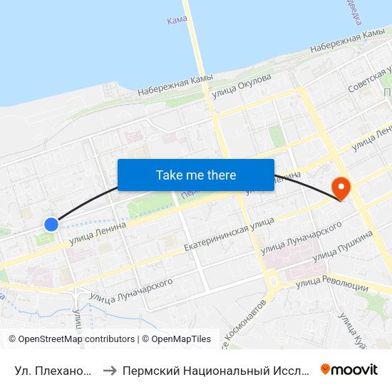 Ул. Плеханова (Петропавловская to Пермский Национальный Исследовательский Политехнический Университет map