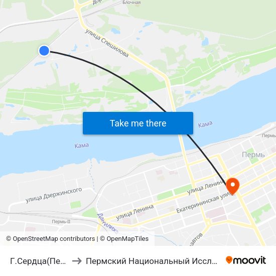 Г.Сердца(Перинатальный Центр) to Пермский Национальный Исследовательский Политехнический Университет map