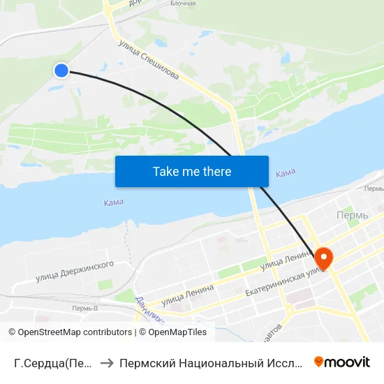 Г.Сердца(Перинатальный Центр) to Пермский Национальный Исследовательский Политехнический Университет map
