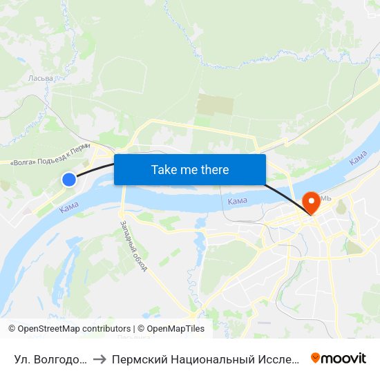 Ул. Волгодонская (Из Города) to Пермский Национальный Исследовательский Политехнический Университет map