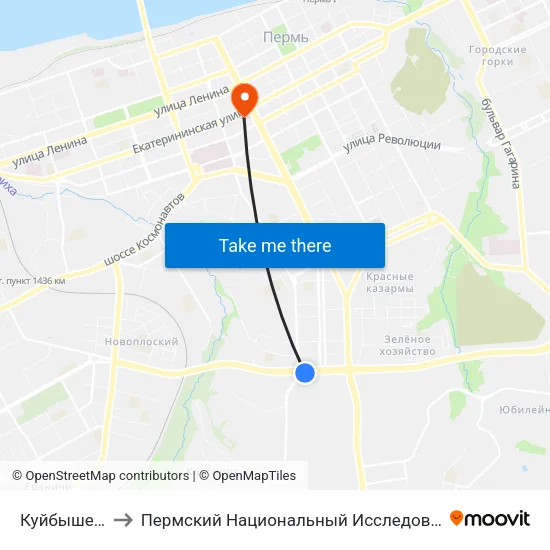Куйбышева (Чкалова) to Пермский Национальный Исследовательский Политехнический Университет map