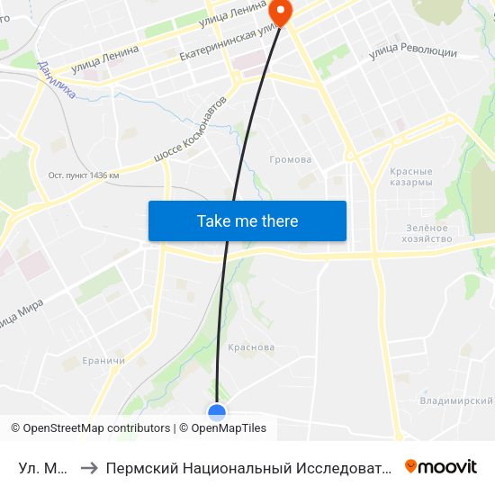 Ул. Муромская to Пермский Национальный Исследовательский Политехнический Университет map