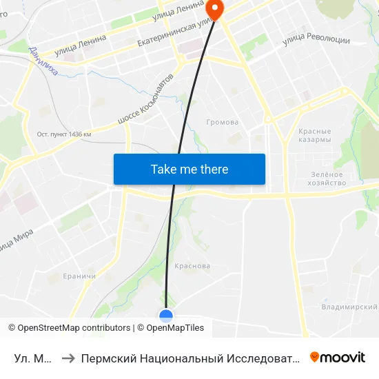 Ул. Муромская to Пермский Национальный Исследовательский Политехнический Университет map