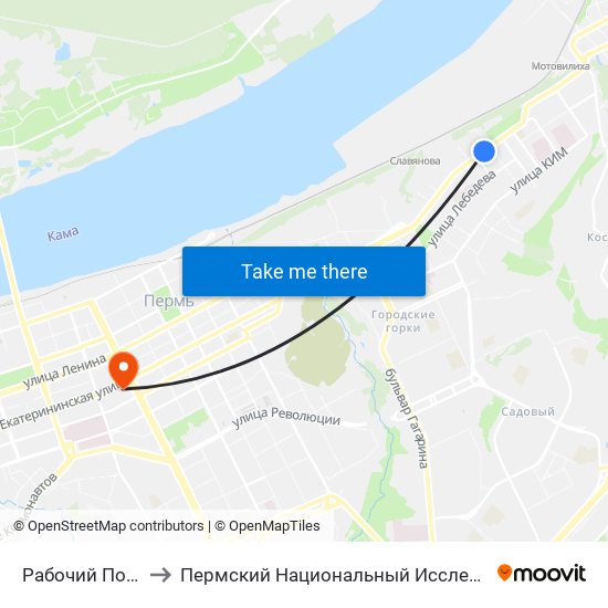 Рабочий Поселок (Уральская) to Пермский Национальный Исследовательский Политехнический Университет map