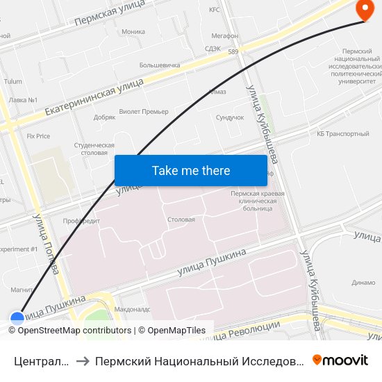 Центральный Рынок to Пермский Национальный Исследовательский Политехнический Университет map