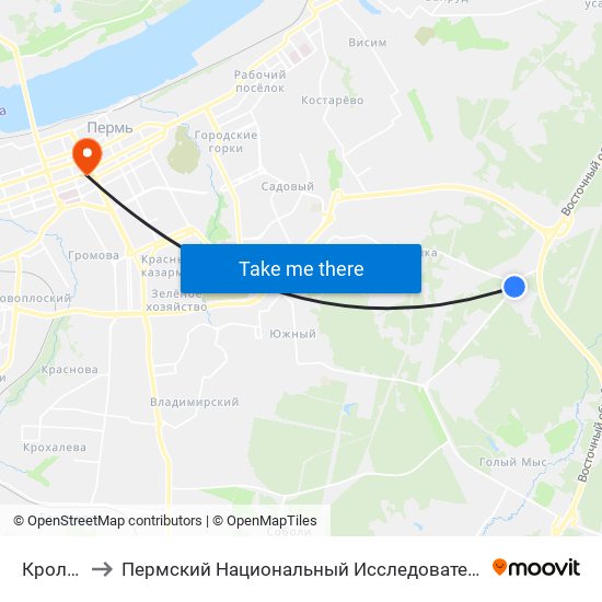 Крольчатник to Пермский Национальный Исследовательский Политехнический Университет map