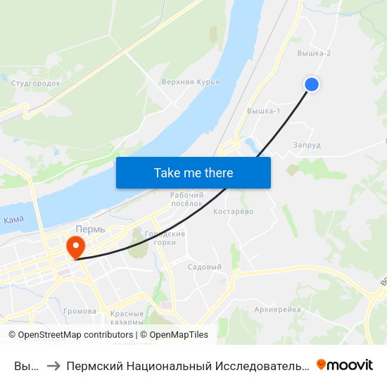 Вышка-2 to Пермский Национальный Исследовательский Политехнический Университет map