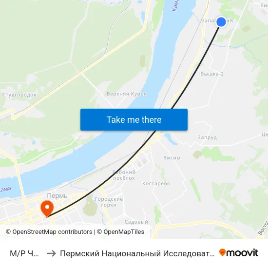 М/Р Чапаевский to Пермский Национальный Исследовательский Политехнический Университет map