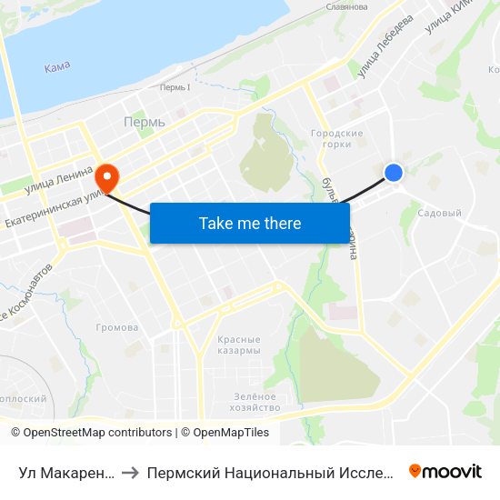 Ул Макаренко (По Тургенева) to Пермский Национальный Исследовательский Политехнический Университет map