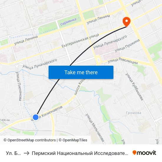 Ул. Блюхера to Пермский Национальный Исследовательский Политехнический Университет map