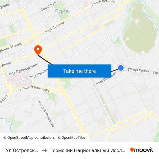 Ул.Островского (По Ул.Революц) to Пермский Национальный Исследовательский Политехнический Университет map