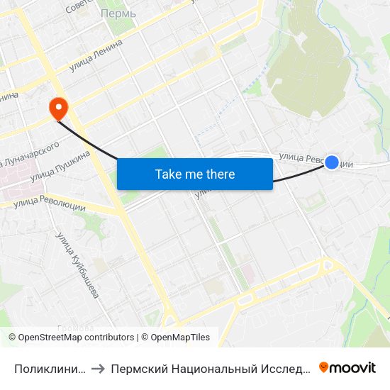 Поликлиника Им. Пичугина to Пермский Национальный Исследовательский Политехнический Университет map