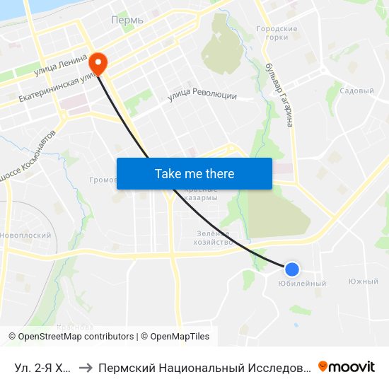 Ул. 2-Я Холмогорская to Пермский Национальный Исследовательский Политехнический Университет map