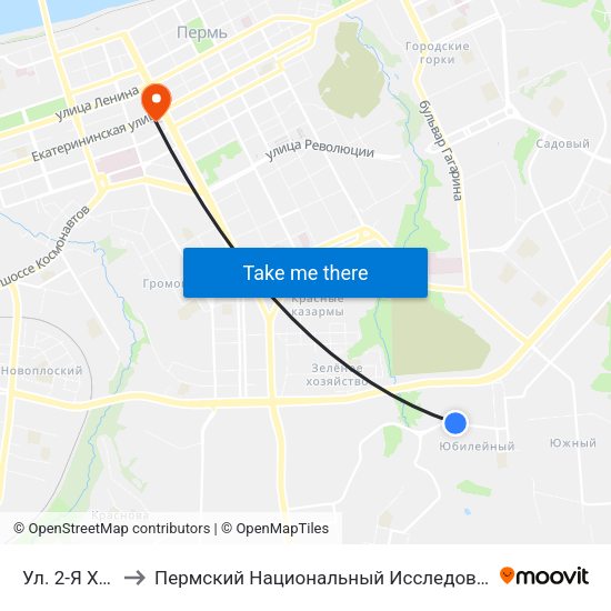 Ул. 2-Я Холмогорская to Пермский Национальный Исследовательский Политехнический Университет map