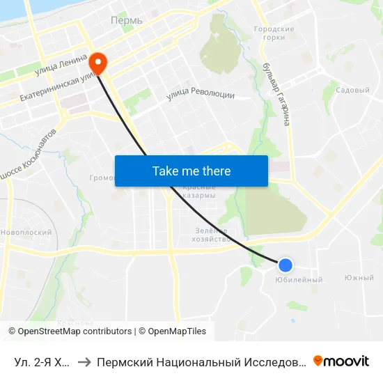 Ул. 2-Я Холмогорская to Пермский Национальный Исследовательский Политехнический Университет map