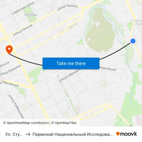 Ул. Студенческая to Пермский Национальный Исследовательский Политехнический Университет map