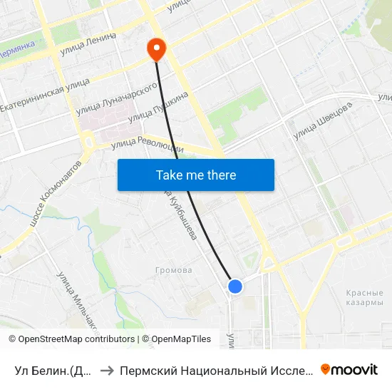 Ул Белин.(До Ком.Пл.Со Ст.Гуса to Пермский Национальный Исследовательский Политехнический Университет map