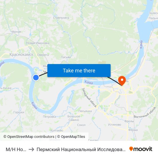 М/Н Новый Крым to Пермский Национальный Исследовательский Политехнический Университет map