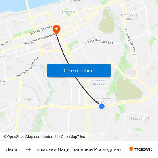 Льва Шатрова to Пермский Национальный Исследовательский Политехнический Университет map