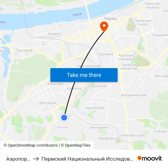 Аэропорт Бахаревка to Пермский Национальный Исследовательский Политехнический Университет map