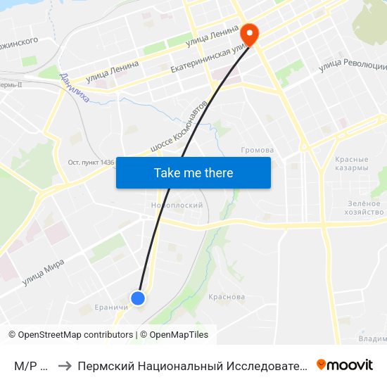 М/Р Ераничи to Пермский Национальный Исследовательский Политехнический Университет map