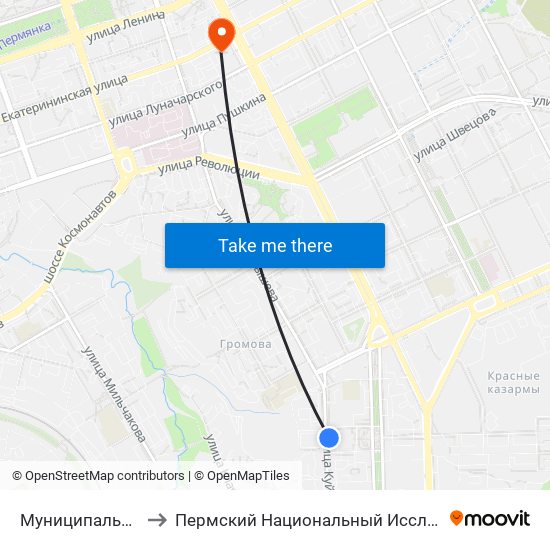 Муниципальный Дворец Культуры to Пермский Национальный Исследовательский Политехнический Университет map