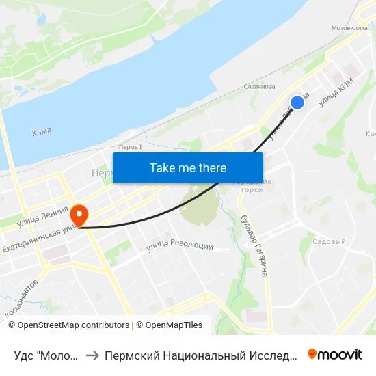 Удс "Молот"(По Лебедева) to Пермский Национальный Исследовательский Политехнический Университет map