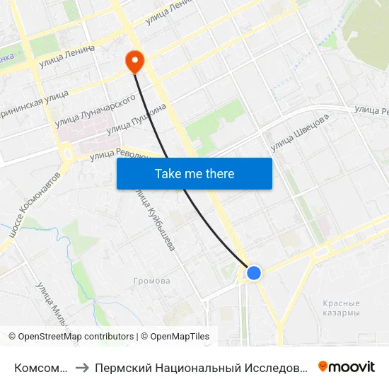 Комсомольская Пл. to Пермский Национальный Исследовательский Политехнический Университет map
