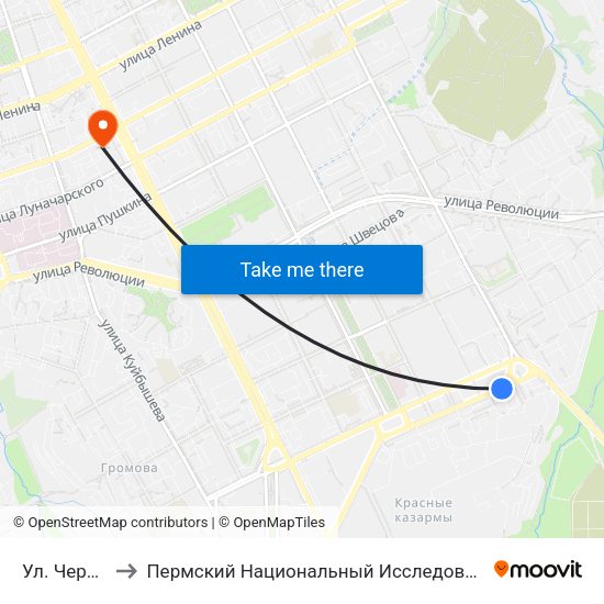 Ул. Чернышевского to Пермский Национальный Исследовательский Политехнический Университет map