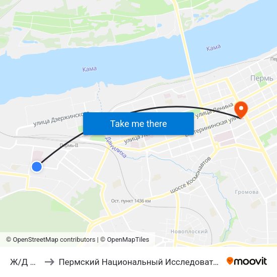 Ж/Д Больница to Пермский Национальный Исследовательский Политехнический Университет map