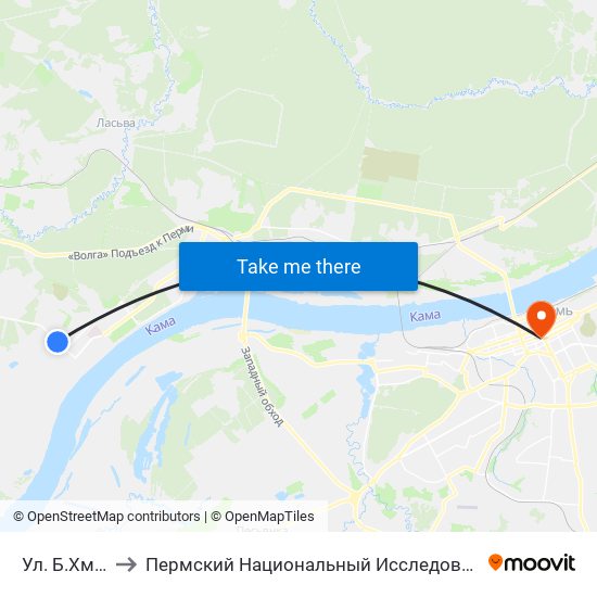 Ул. Б.Хмельницкого to Пермский Национальный Исследовательский Политехнический Университет map
