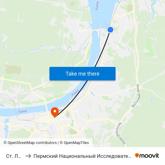 Ст. Лодочная to Пермский Национальный Исследовательский Политехнический Университет map