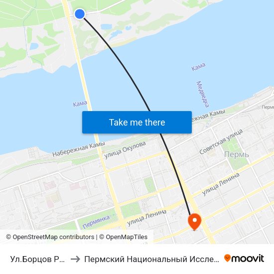 Ул.Борцов Революции (Б.Револ) to Пермский Национальный Исследовательский Политехнический Университет map