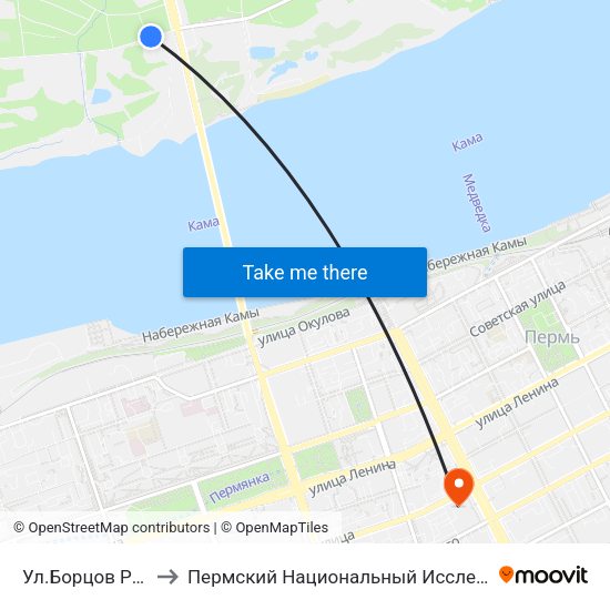 Ул.Борцов Революции (Б.Револ) to Пермский Национальный Исследовательский Политехнический Университет map