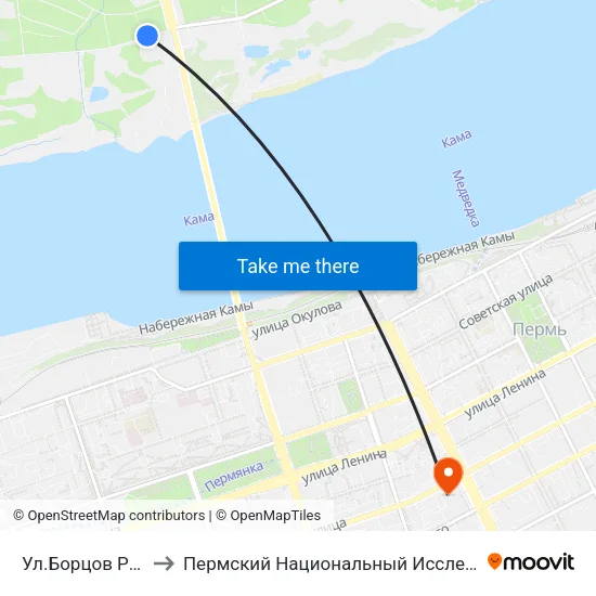 Ул.Борцов Революции (Б.Револ) to Пермский Национальный Исследовательский Политехнический Университет map