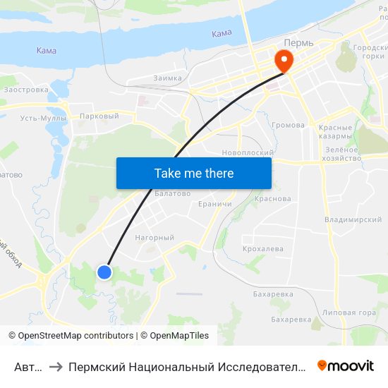 Автопарк to Пермский Национальный Исследовательский Политехнический Университет map