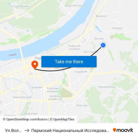 Ул.Володарского to Пермский Национальный Исследовательский Политехнический Университет map
