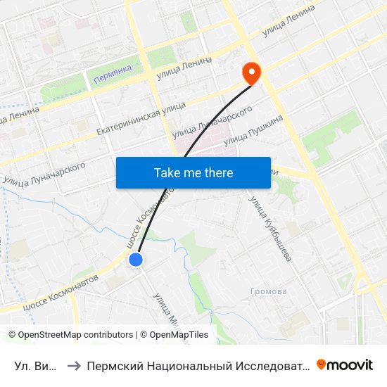 Ул. Вильвенская to Пермский Национальный Исследовательский Политехнический Университет map