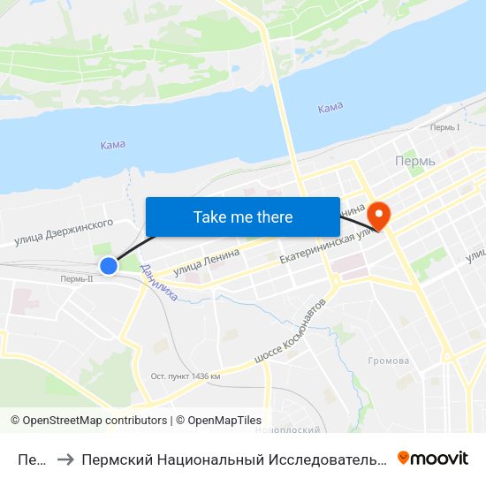 Пермь 2 to Пермский Национальный Исследовательский Политехнический Университет map