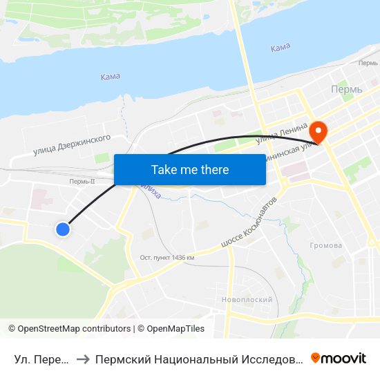 Ул. Переселенческая to Пермский Национальный Исследовательский Политехнический Университет map